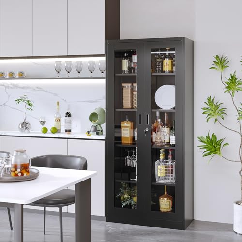 Metal Storage Cabinet with Doors and Shelves, 71" Locking Steel, White L799