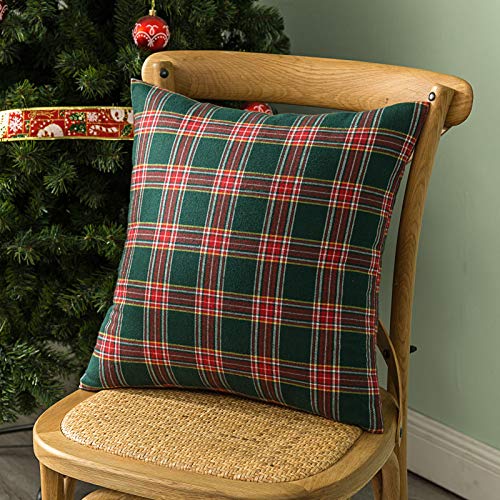 Pack of 2 Christmas Plaid Throw Pillow Covers Green 20x20 Inches U98072