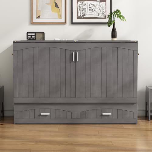Harper & Bright Designs Queen Murphy Bed Cabinet, Solid Pine, Espresso W128