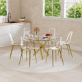 Baysitone Gold Round Glass Dining Table Set for 6, 47'' Circle Kitchen Table Set, Circular Dining Room Table Set, 7 PCS Modern Table and Chairs Set for Home Living Room, Clear Acrylic Chair