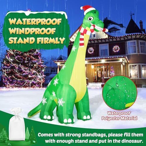 13FT Giant Dinosaur Christmas Inflatable with LED Lights and Candy Cane Santa Hat B668
