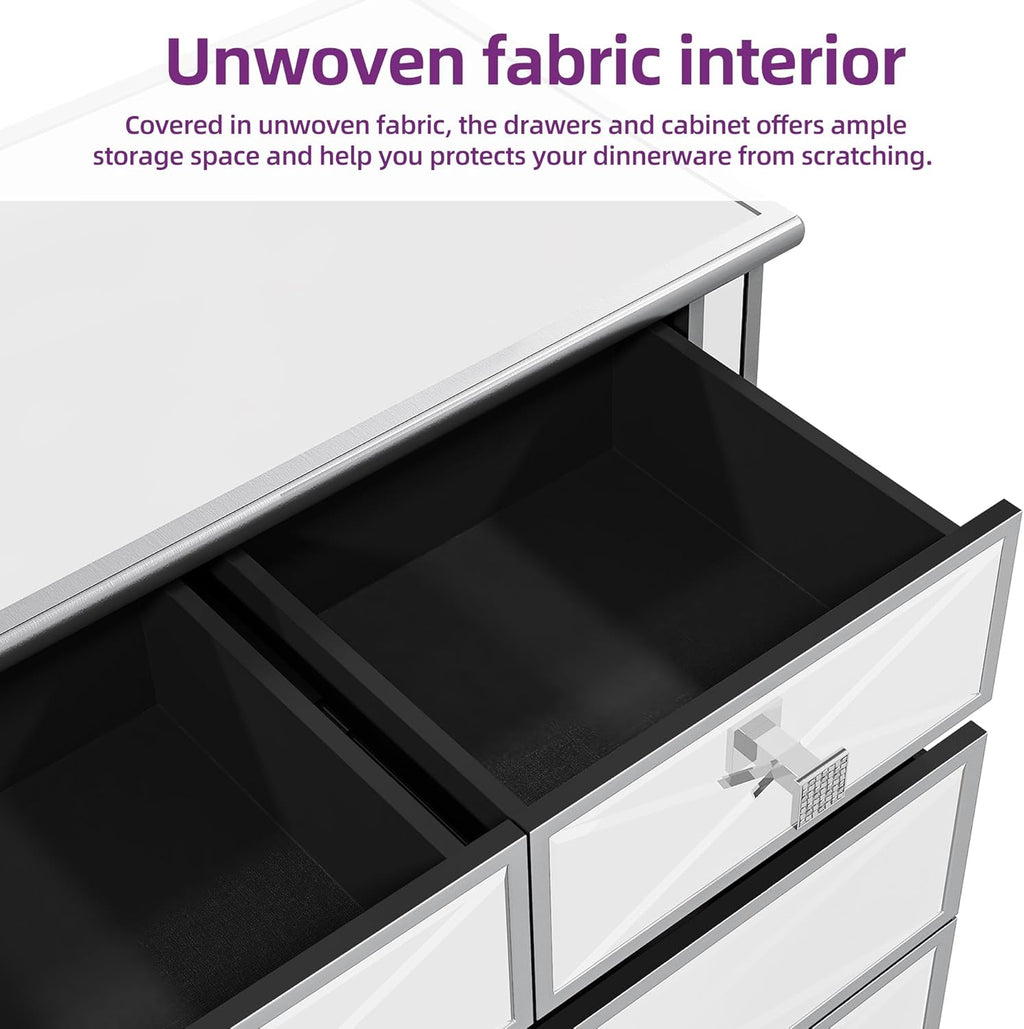 DWVO Silver Mirrored 5 Drawer Dresser for Bedroom with Wood Legs N450767