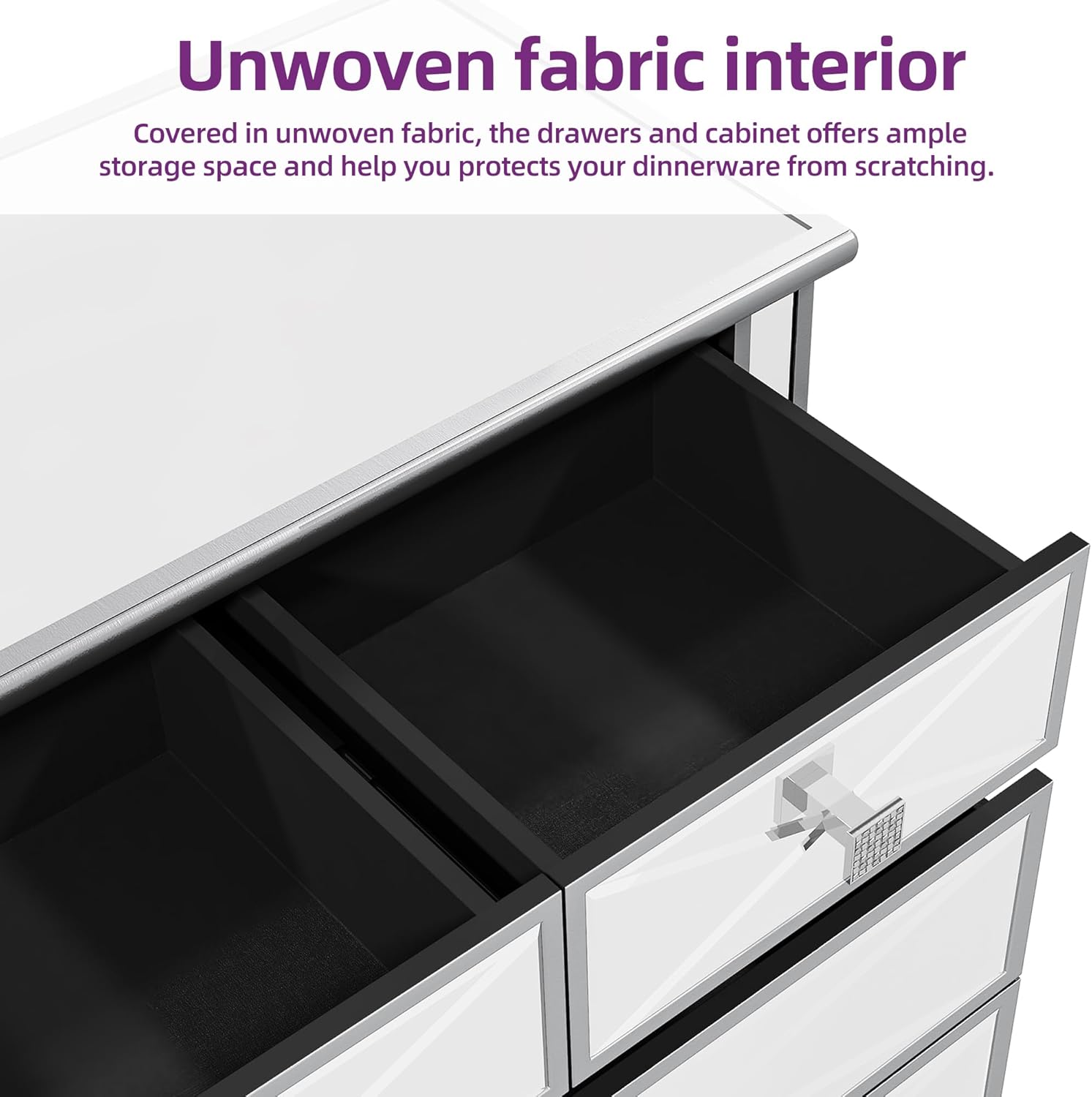 DWVO Silver Mirrored 5 Drawer Dresser for Bedroom with Wood Legs N450767