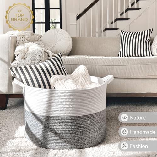 INDRESSME Large Cotton Rope Storage Basket with Handles, 90L Grey R37552