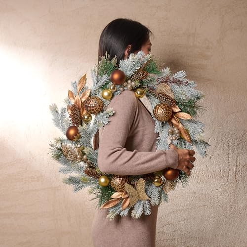 DecorbyHannah 24" Pre-Lit Pink Christmas Wreath with Ornaments Z91208
