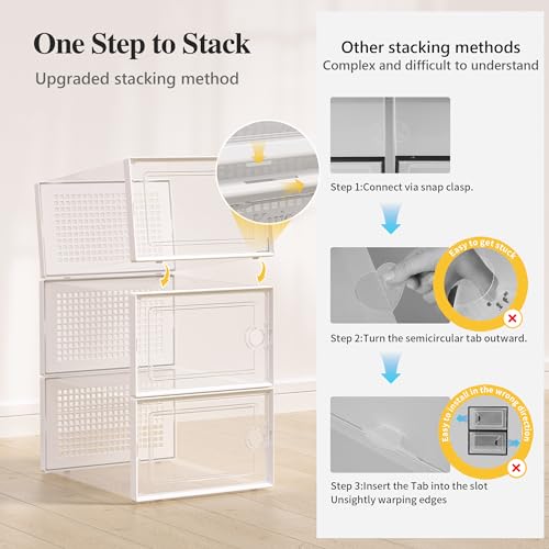 Kuject X-Large Clear Plastic Stackable Shoe Storage Boxes, 12 Pack, Blue Y142131