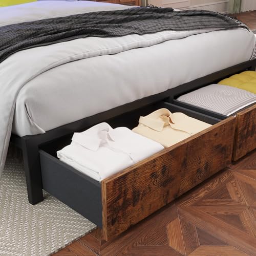 Farmhouse Full Size Bed Frame with Storage Headboard and Charging Station J722