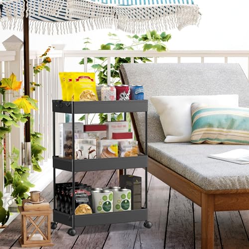 SPACEKEEPER 3 Tier Rolling Storage Cart, Black Q90327