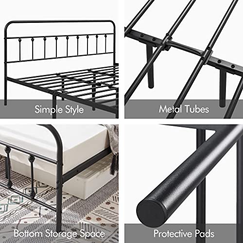 Yaheetech Classic Metal Platform Bed Frame with Victorian Headboard, Full Size Black T81083