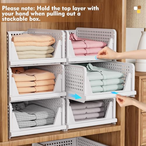 SNSLXH 5 Pack Stackable Closet Storage Basket, Foldable Closet Organizer, White W8950