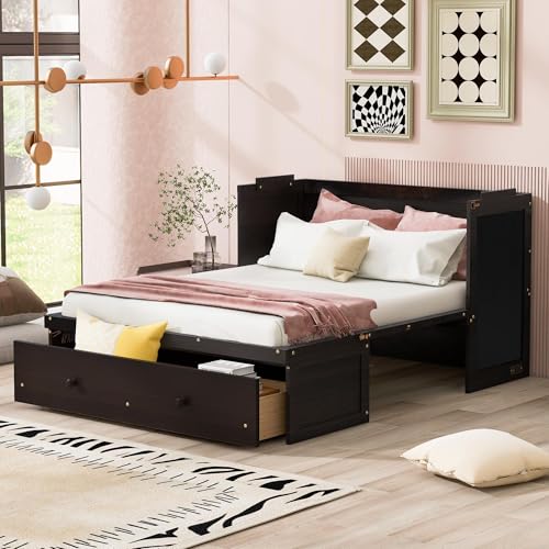Harper & Bright Designs Queen Murphy Bed Cabinet, Solid Pine, Espresso W128