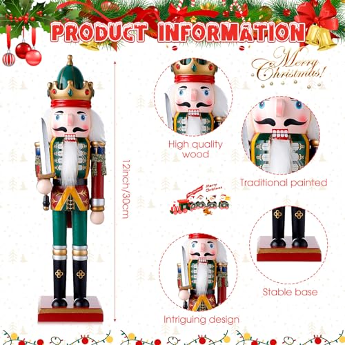 Huwena 2Pcs Christmas Nutcracker Soldier Wooden Figure Decor 12'' Z474