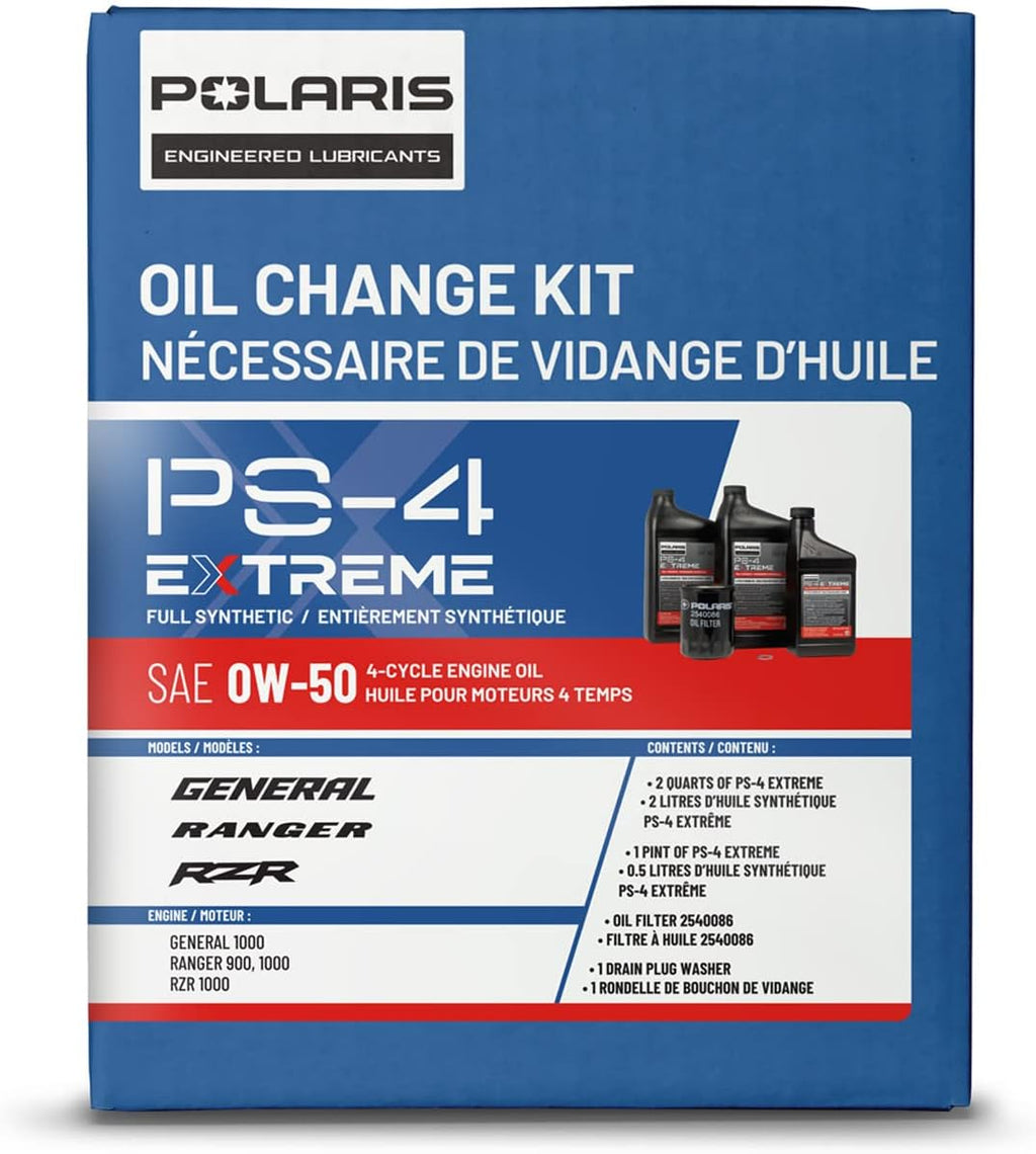 Polaris PS4 Oil Change Kit for RANGER, GENERAL, RZR Models, 0W-50 Synthetic Oil, Filter, Washer P748