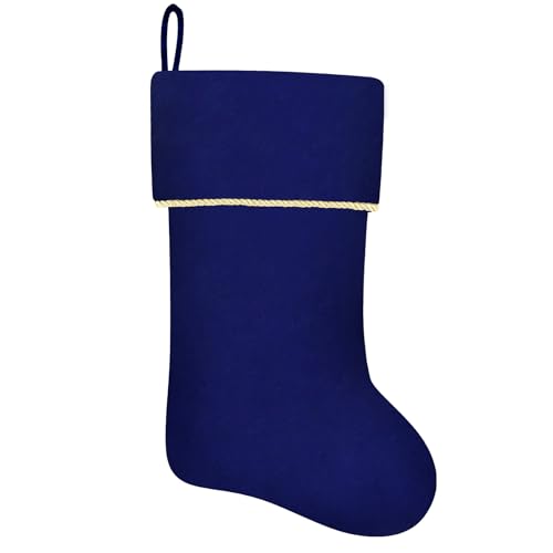 20 Inches Initial Monogram Blue Velvet Christmas Stocking with Gold Trim U394