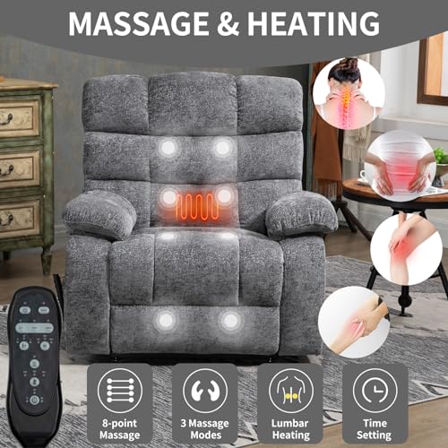 Oversized Lift Recliner Chair with Heat & Massage, Dual Motor, 350 LBS Capacity (Grey) B908754