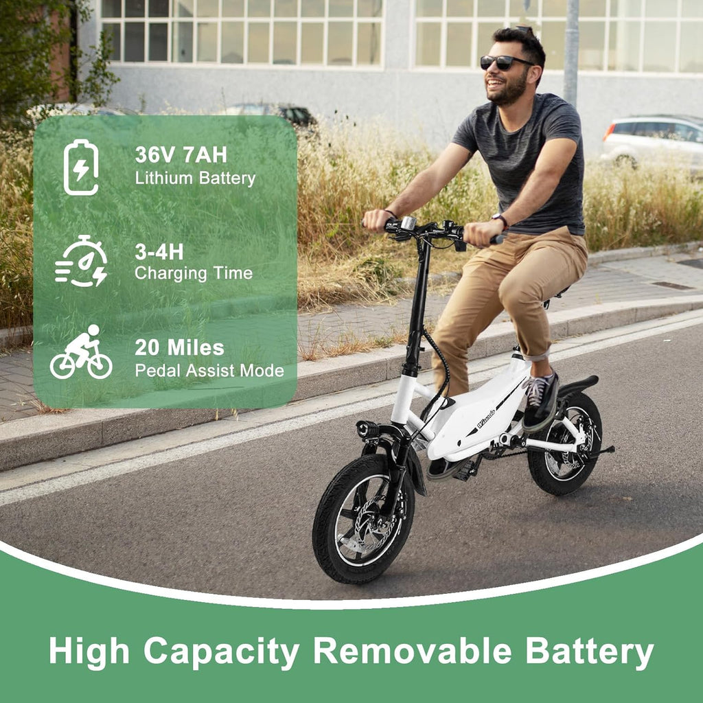 Winado 14" 350W Folding Electric Bike for Adults with Pedal and Dual Disc Brakes L805018