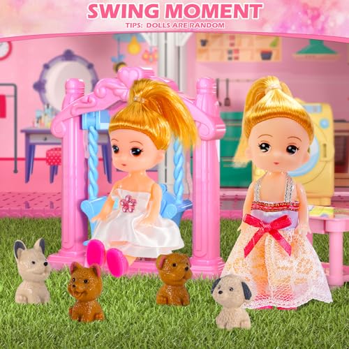 Dolls House 4 Stories 10 Rooms Playset with 2 Princesses Slide for Girls 3-8 Years P507426