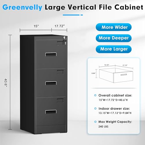 Greenvelly Lateral File Cabinet 2 Drawer, Black, Locking Metal with Hanging Bars A2725