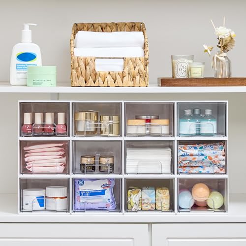 Vtopmart 4 Pack Clear Stackable Storage Drawers for Bathroom Makeup Organizer D5159