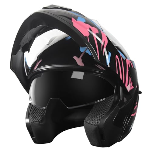 SPARK DOT Modular Flip-Up Dual Visor Motorcycle Helmet (Bright Black, Small) W8778