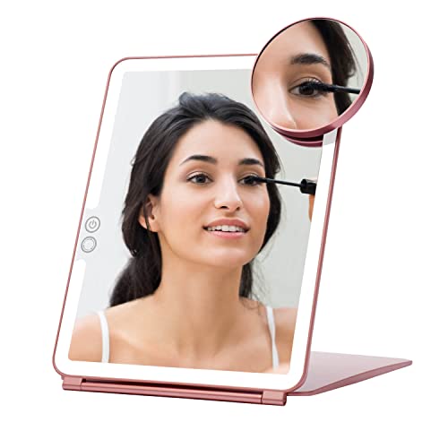 Foldable Double Sided Tabletop Mirror with Rechargeable Light, 10X and 1X U664