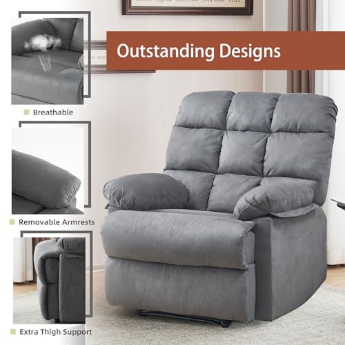 Rocker Recliner Chair for Adults, Upholstered Fabric, Gray Q751300
