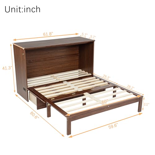 KEIKI Queen Murphy Bed Cabinet with Charging Station & Rattan Design S457376