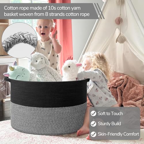 INDRESSME Large Cotton Rope Storage Basket with Handles, 90L Grey R37552