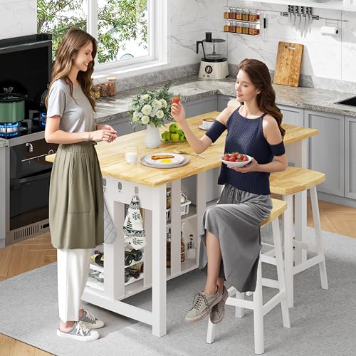 47.3" Solid Rubberwood Kitchen Island with Power Outlets, Grey E752