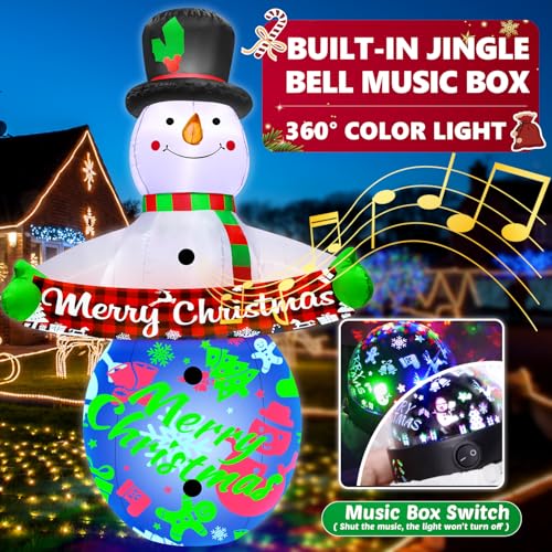 7FT Christmas Inflatables Snowman with Music & 360° Rotation LED Light Indoor Outdoor E158