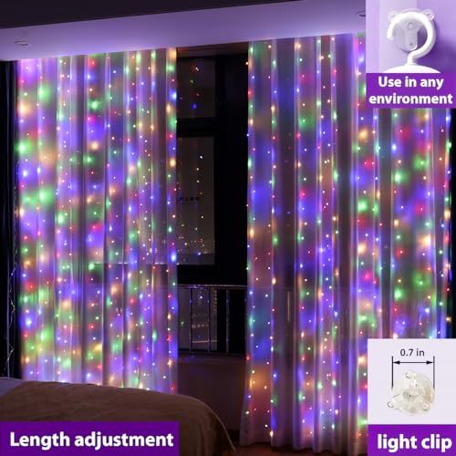 ZSJWL 2 Pack Curtain Lights, 300 LED Warm White with Remote, 9.8 × 9.8 Ft for Bedroom Window G2485