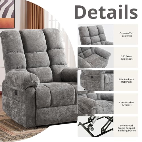 Oversized Power Lift Recliner Chair for Elderly with Massage and Heat T36815