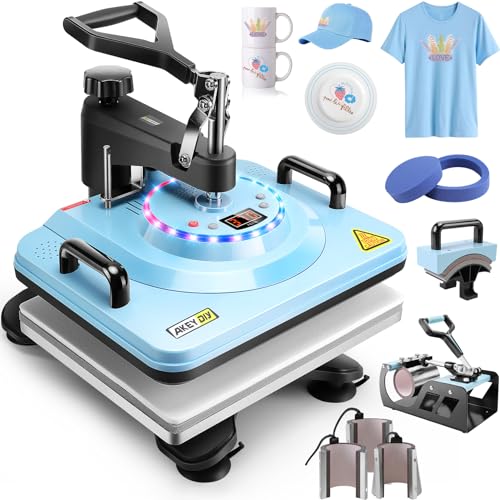 AKEYDIY Heat Press, Heat Press Machine for T Shirts 12''x15'', Tshirt Press Machine for Sublimation Mugs, Plates, Caps, 360° Swing Away Heat Transfer Machine Combo (12x15 Light Blue-8)