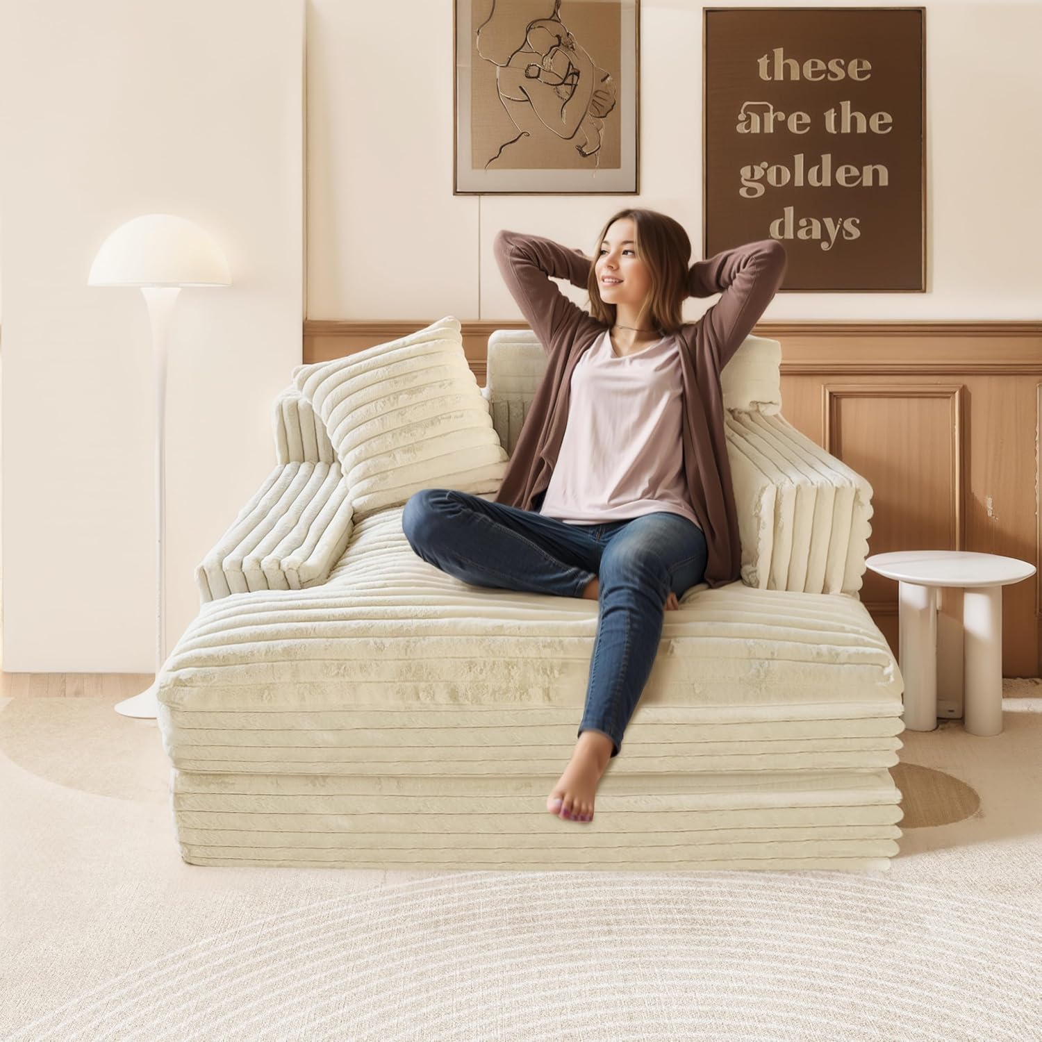 Oversized Chaise Lounge Sofa with 2 Throw Pillows S781613