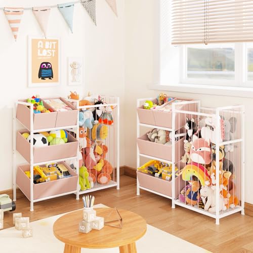 BBLIKE Stuffed Animal Storage Organizer with 4 Removable Bins, Pink D671279