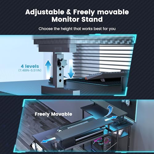 L Shaped Gaming Desk 47 Inch with RGB Lights and Power Outlet I989438