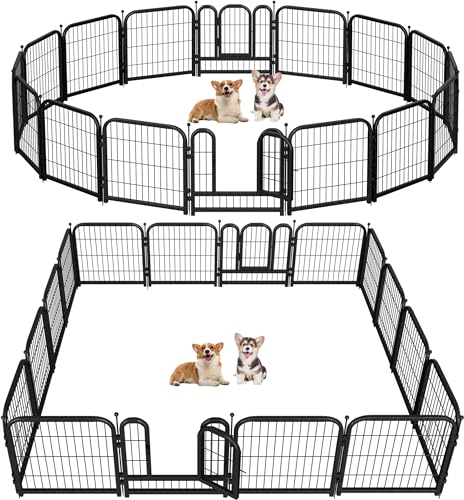 Metal Dog Playpen 40 Inch Height 16 Panels Indoor Outdoor Black-Silver W932257