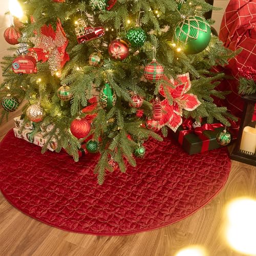 Valery Madelyn Christmas Tree Skirt 36 Inch Red Gold Velvet O2012