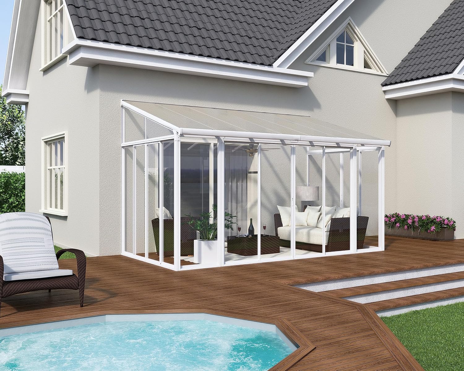 Palram Canopia SanRemo 10x14 Enclosed Patio Cover, White DIY Sunroom Kit, UV Protected Polycarbonate B9089