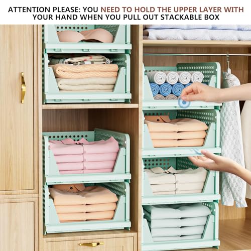 CTSNSLH 5 Pack Folding Closet Organizers Storage Box, Stackable Bins, White B5705