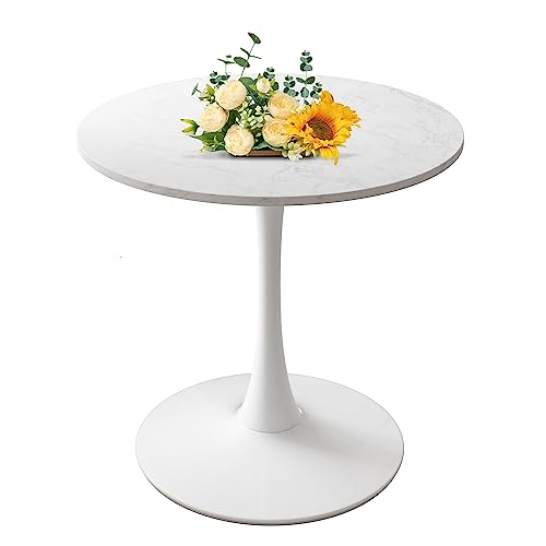 47.24" Round Dining Table for 4-6 People,Mid-Century Tulip Dining Kitchen Table,MDF Tabletop and Pedestal Dining Table,Easy Assembled End Table Leisure Coffee Table,White