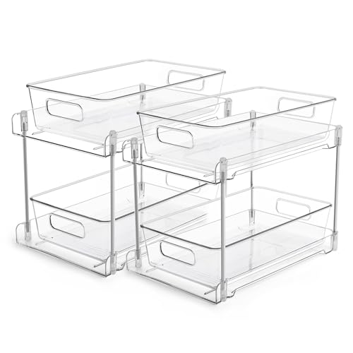 Vtopmart 4 Pack 2 Tier Clear Under Sink Organizer with Pull-Out Track E175