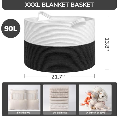 INDRESSME Large Cotton Rope Storage Basket with Handles, 90L Grey R37552