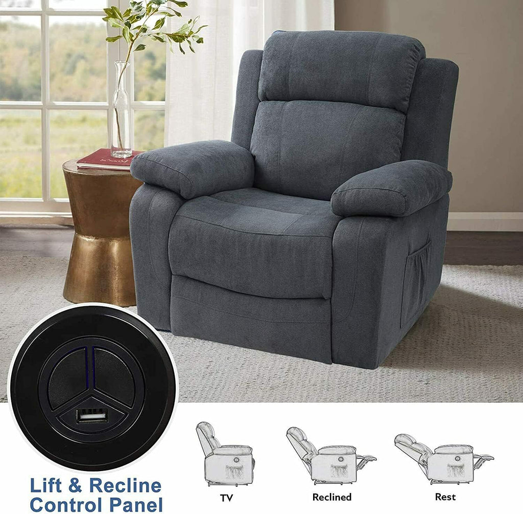 Grey Linen Electric Power Lift Massage Recliner Chair with Remote Control H47763