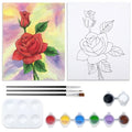 VOCHIC Paint and Sip Kit, Rose Pre Drawn Canvas Painting Kit for Adults Kid Painting Twist Party Supplies for Beginner Gift Favor, 8 Acrylic Colors, 3 Brushes,1 Pallet,1 Image Art Craft Set(8x10)