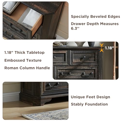 T4TREAM Farmhouse 5 Drawers Dresser, 48" Tall Wood Rustic Chest, Antique White A34054