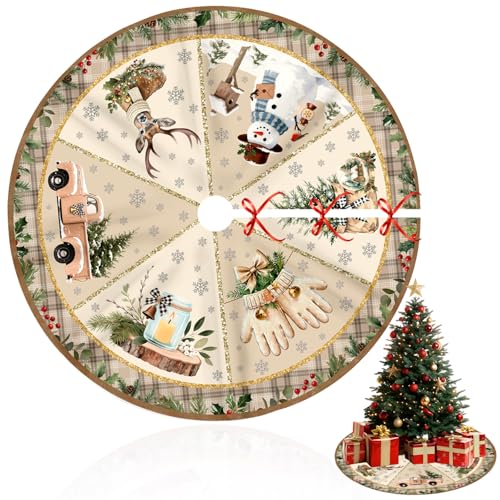 Christmas Tree Skirt 36 Inch with Snowman Reindeer Santa Snowflake L183244
