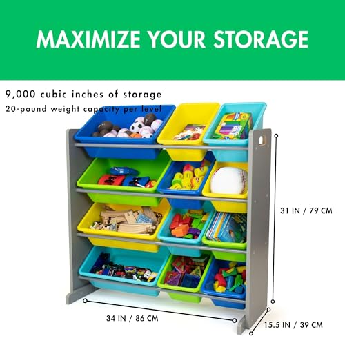 Humble Crew Kids Toy Storage Organizer with 12 Plastic Bins, Grey/White O74556