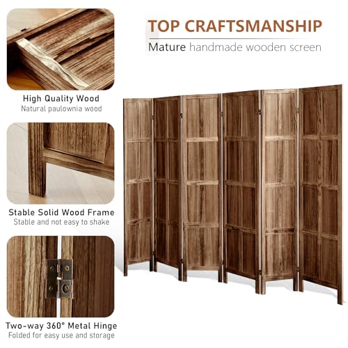 Wood Room Divider 4 Panel, 5.6 FT Tall Folding Privacy Screen, Retro White K4688
