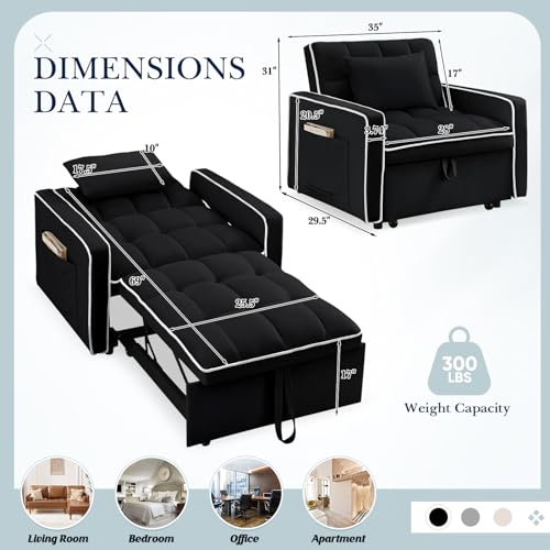 3 in 1 Convertible Sleeper Chair Bed with Adjustable Backrest, Beige J12414